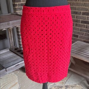 J. Crew Vibrant Red Lace Cutout Pencil Skirt